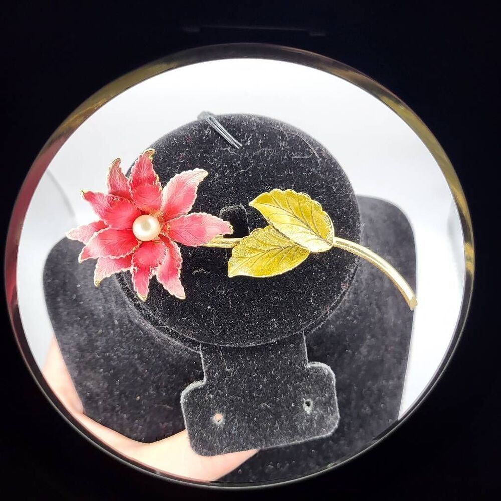 Antique Pearl and Enamel Flower Pin - 4.5" long